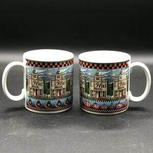 2 Vintage Sakura Debbie Mumm Stoneware Halloween Cat Crescent Moon Pumpkins Mugs